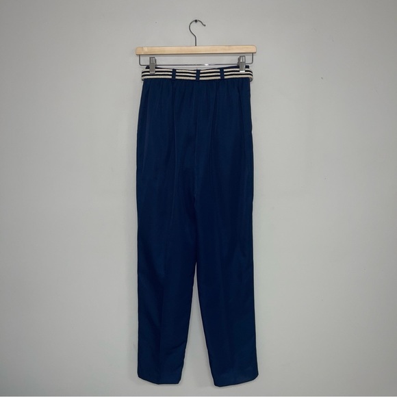 Alfred Dunner Vintage Trousers Size Small Navy Blue High Waisted Belted Pleated - Picture 6 of 8